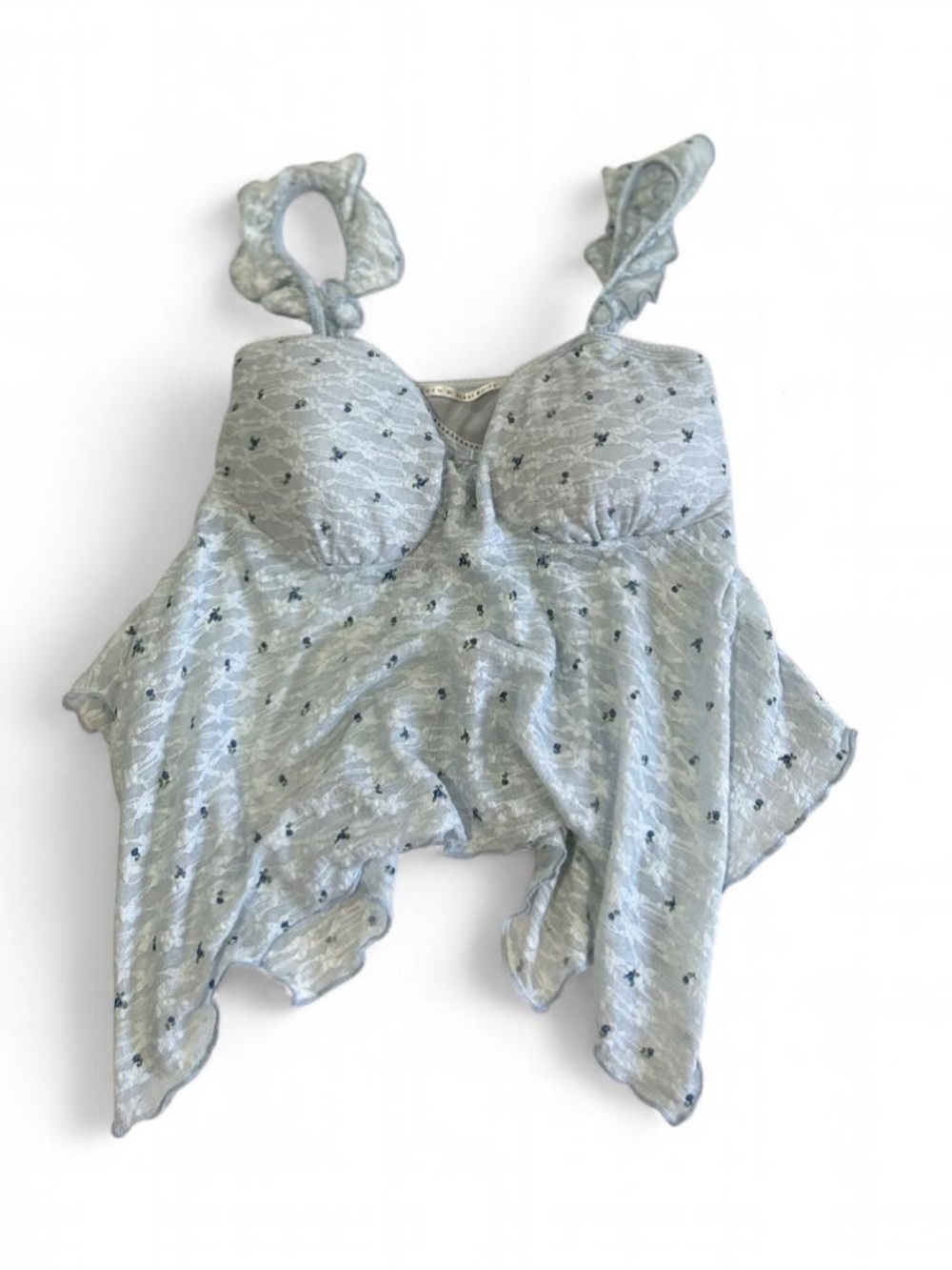 Y2K Babydoll Asymmetrical Floral Lace
Cami Ruffle Straps Coquette Top Size M